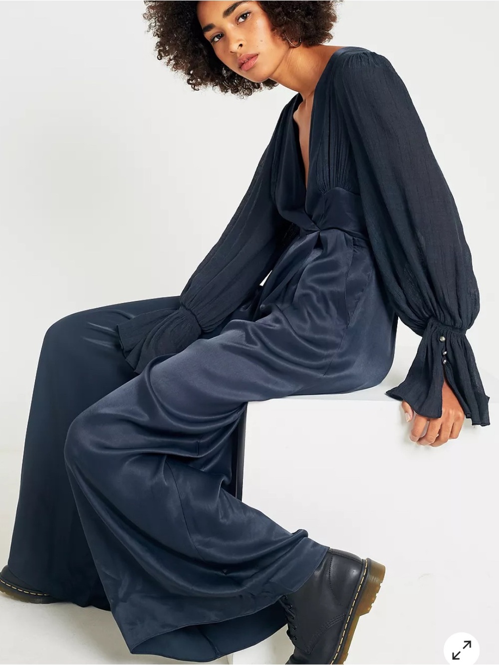 Free People Not Your Baby Satin Jumpsuit Navy Blue Women’s Size 2 GUC